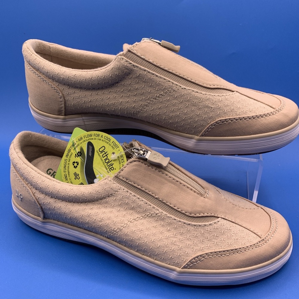 Grasshoppers Women's Ortholite Beige Zip Comfort Shoes EF52810 - Size US 6W WIDE